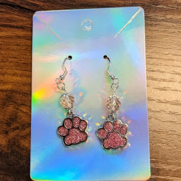 Light Pink Sparkle Paw Print Earrings (Smooth Facet) - Picture 3 of 7